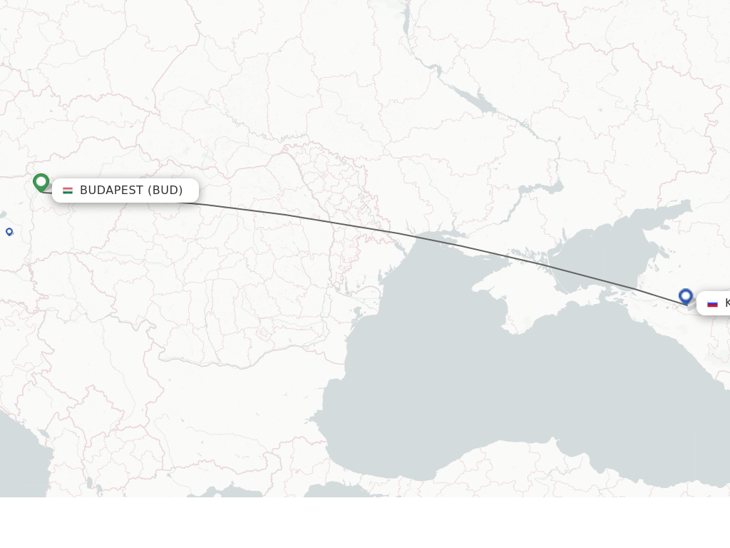 Flights from Krasnodar to Budapest route map