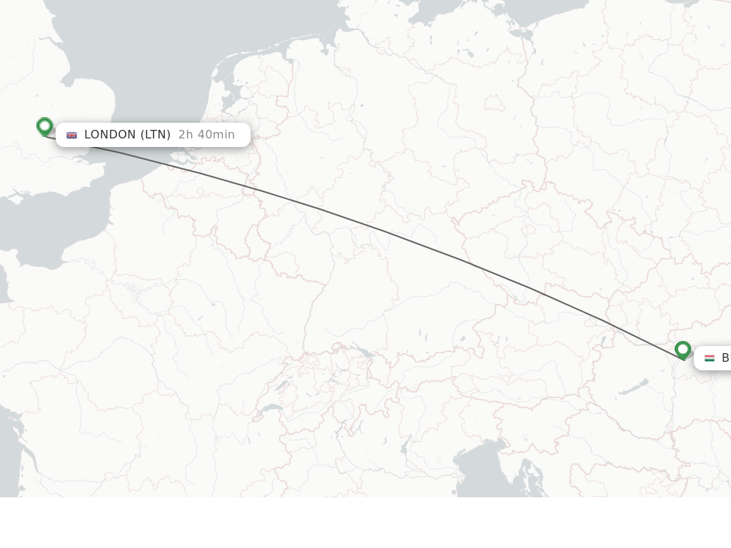 Flights from London to Budapest route map