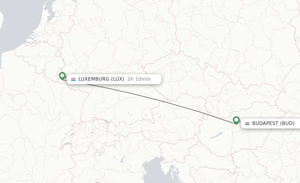 Flights from Budapest to Luxembourg route map
