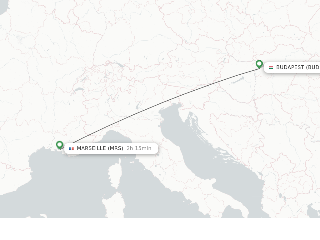 Flights from Budapest to Marseille route map