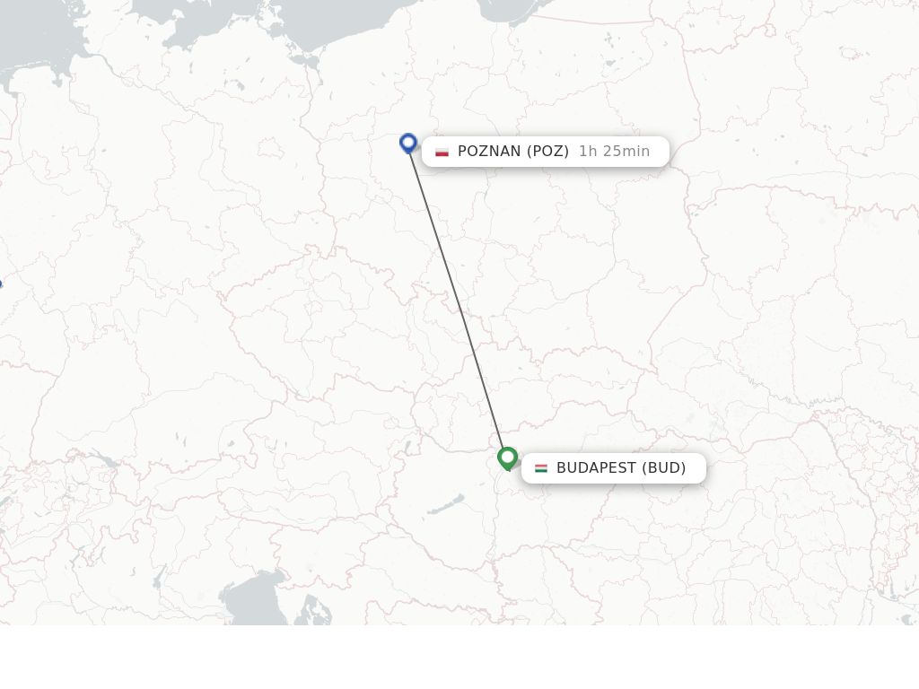 Flights from Budapest to Poznan route map