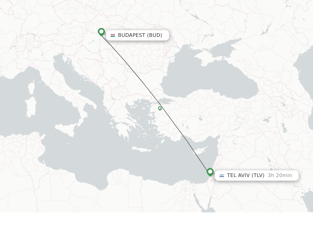 Flights from Tel Aviv to Budapest route map