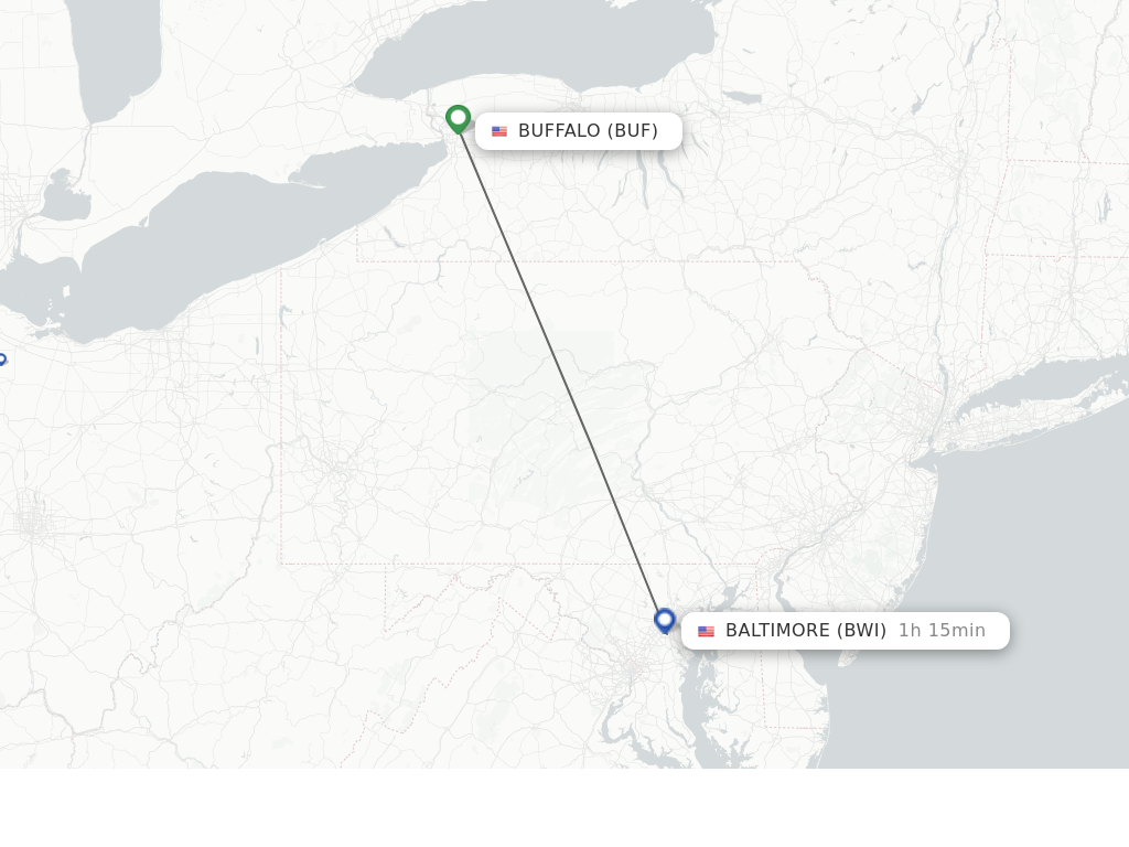 Flights from Buffalo to Baltimore route map