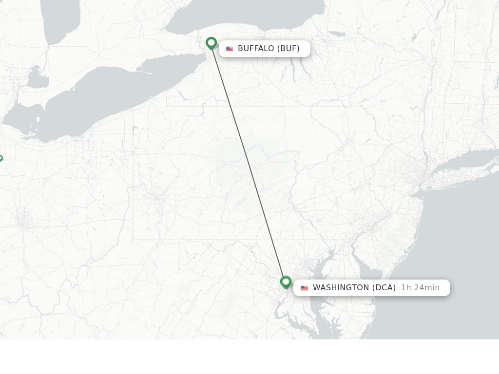 Flights from Buffalo to Washington route map