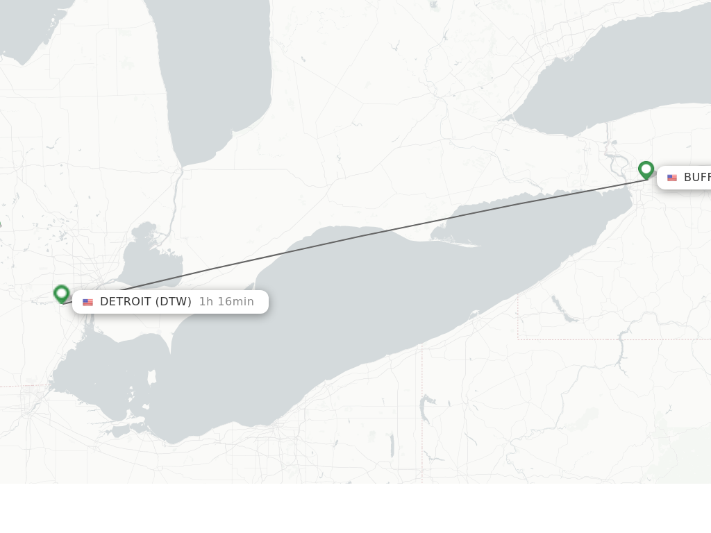 Flights from Buffalo to Detroit route map