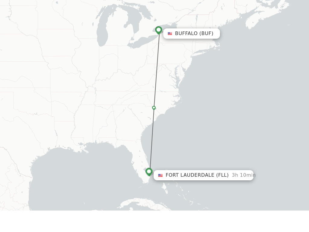 Flights from Buffalo to Fort Lauderdale route map