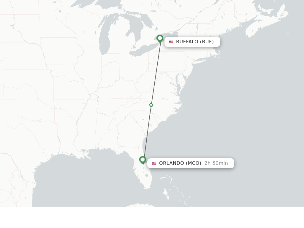 Flights from Buffalo to Orlando route map