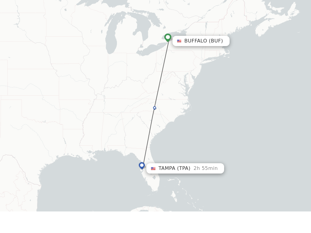 Flights from Buffalo to Tampa route map