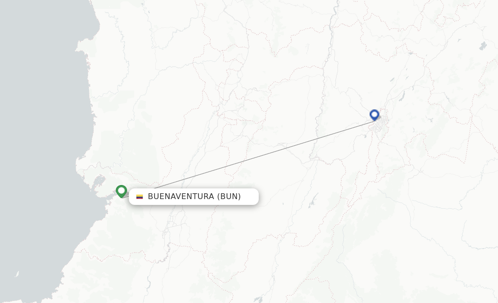 Route map with flights from Buenaventura with SATENA