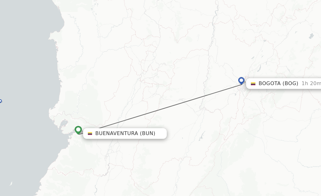 Flights from Buenaventura to Bogota route map