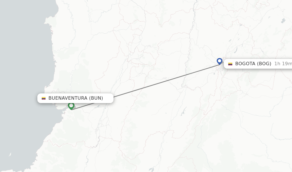 Flights from Buenaventura to Bogota route map