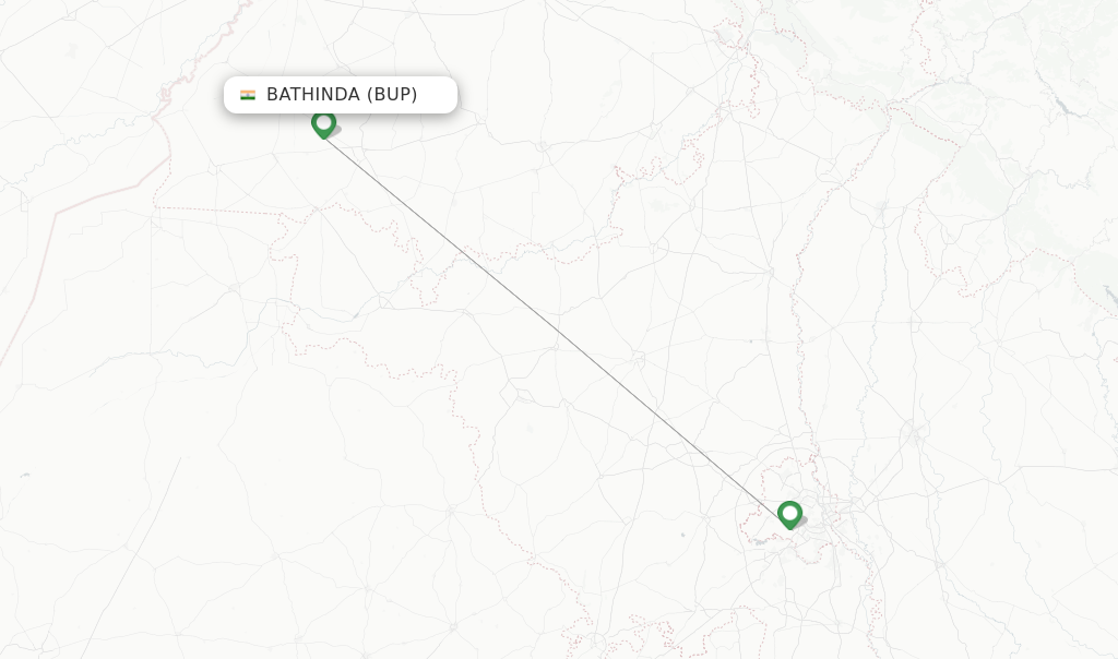 Route map with flights from Bathinda with Alliance Air