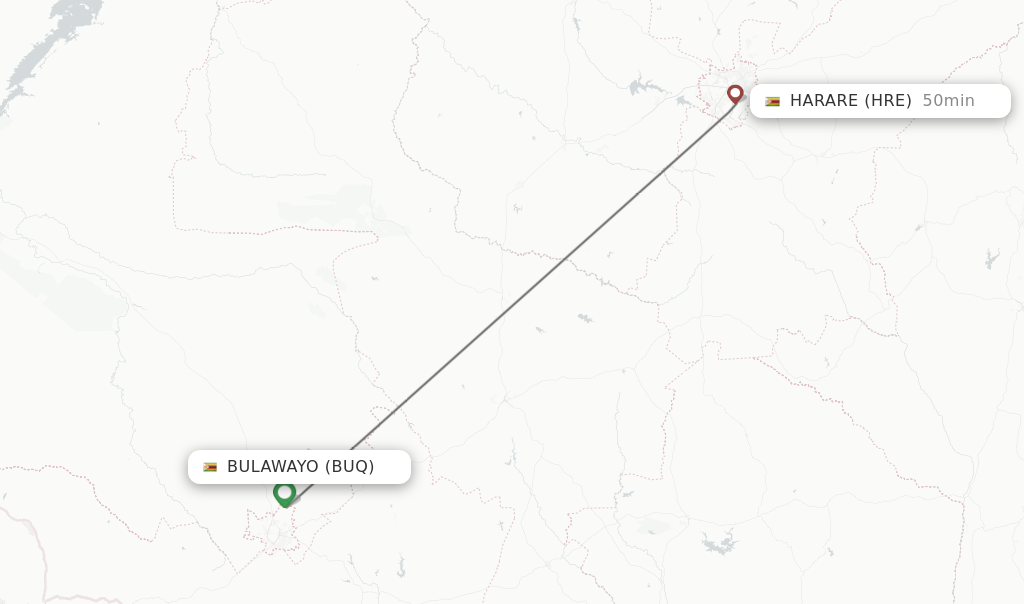Flights from Bulawayo to Harare route map