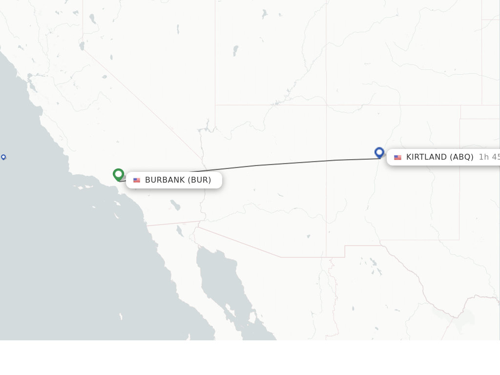 Flights from Burbank to Kirtland route map