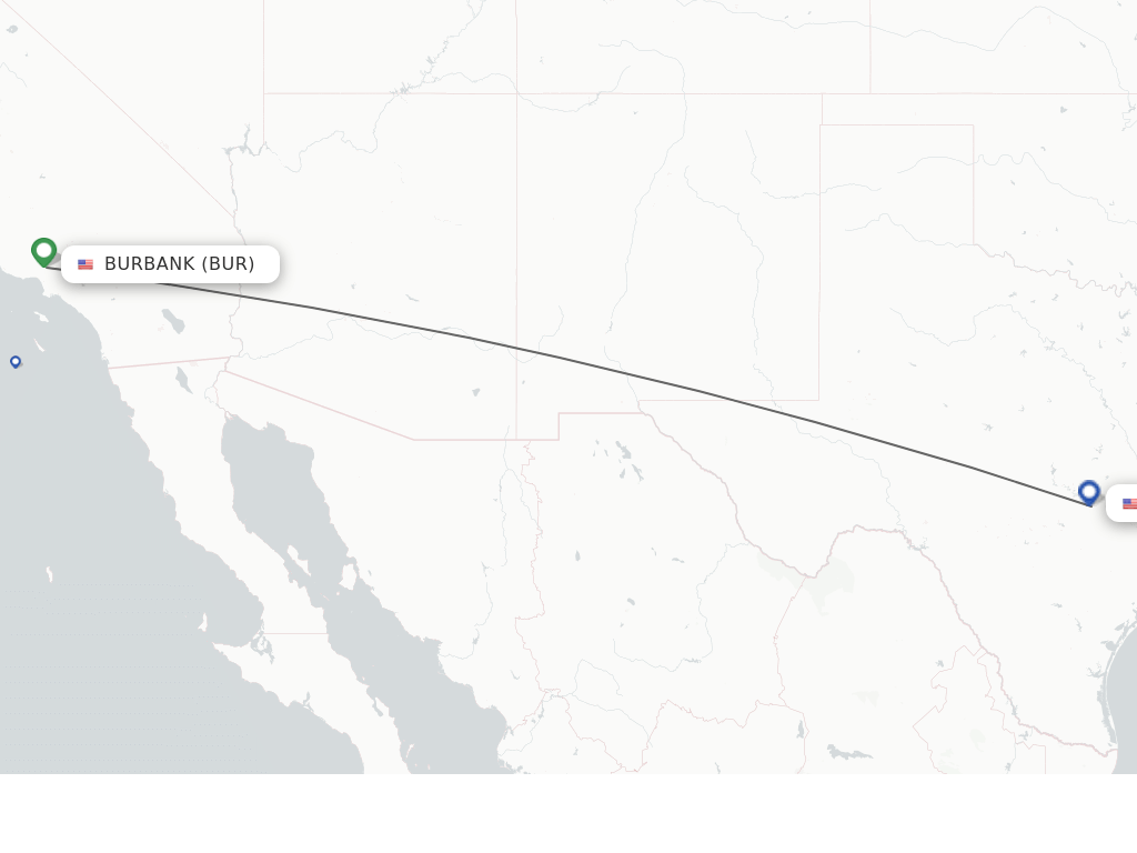 Flights from Burbank to Austin route map