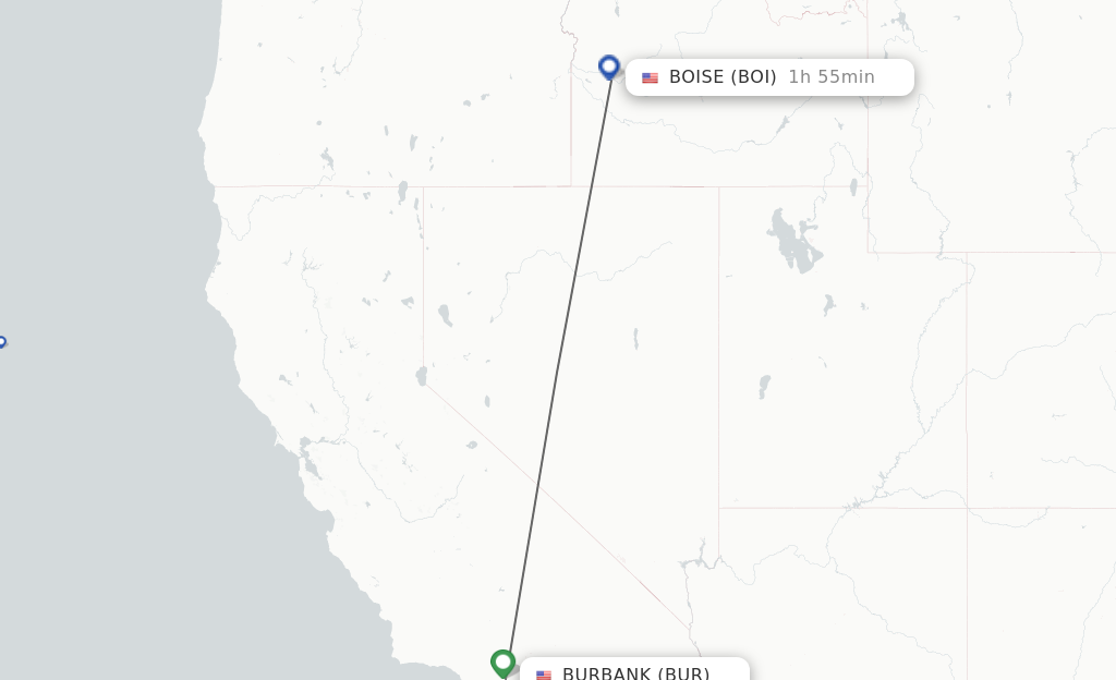 Flights from Burbank to Boise route map