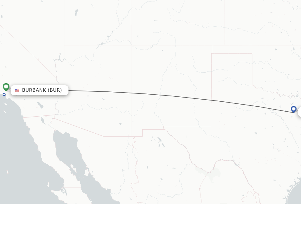 Flights from Burbank to Dallas route map