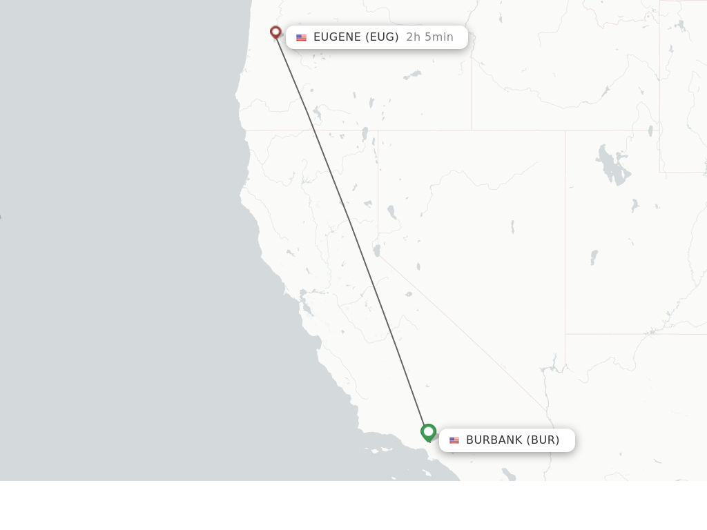 Flights from Burbank to Eugene route map