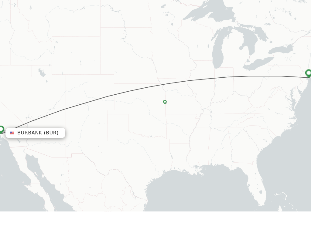 Flights from Burbank to New York route map