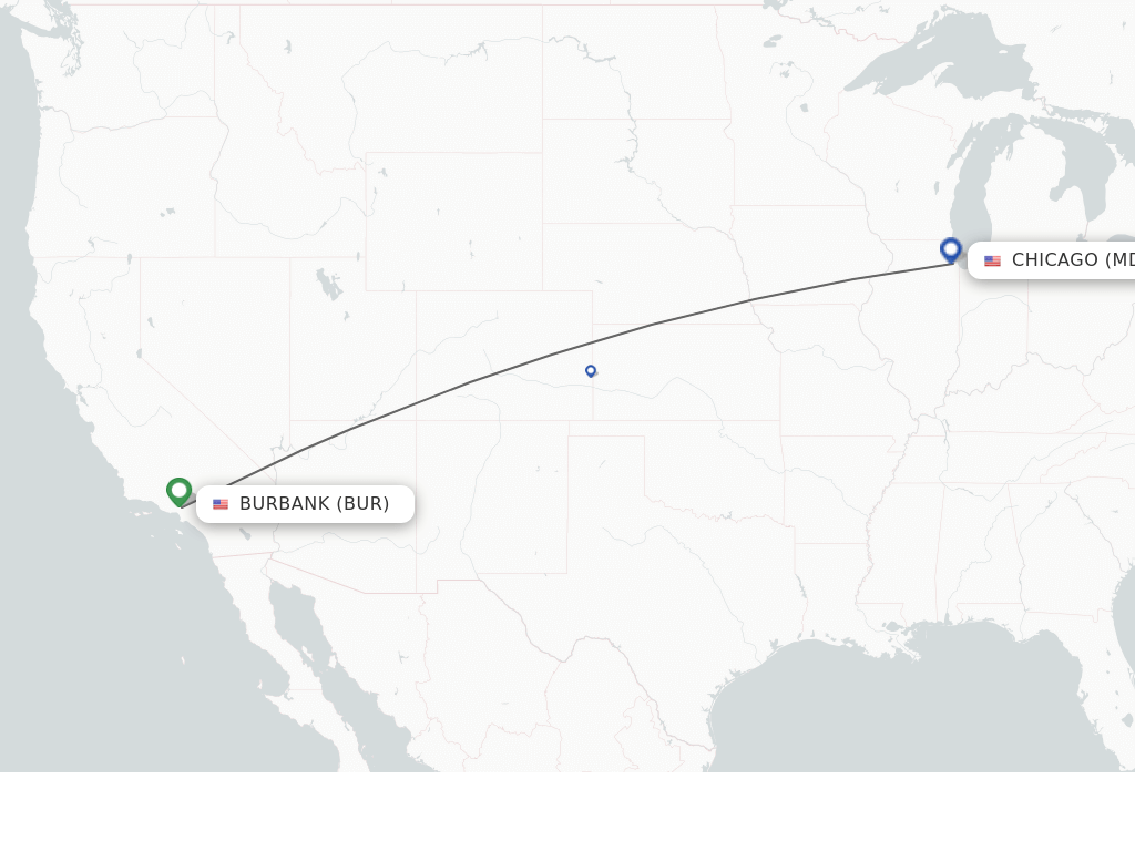 Flights from Burbank to Chicago route map