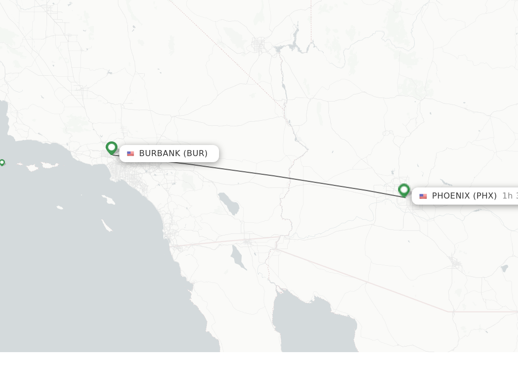 Flights from Burbank to Phoenix route map