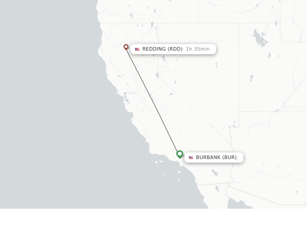 Flights from Burbank to Redding route map