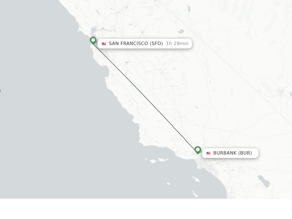 Flights from Burbank to San Francisco route map