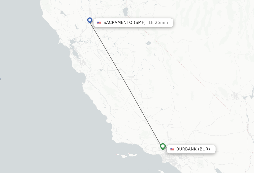 Flights from Burbank to Sacramento route map