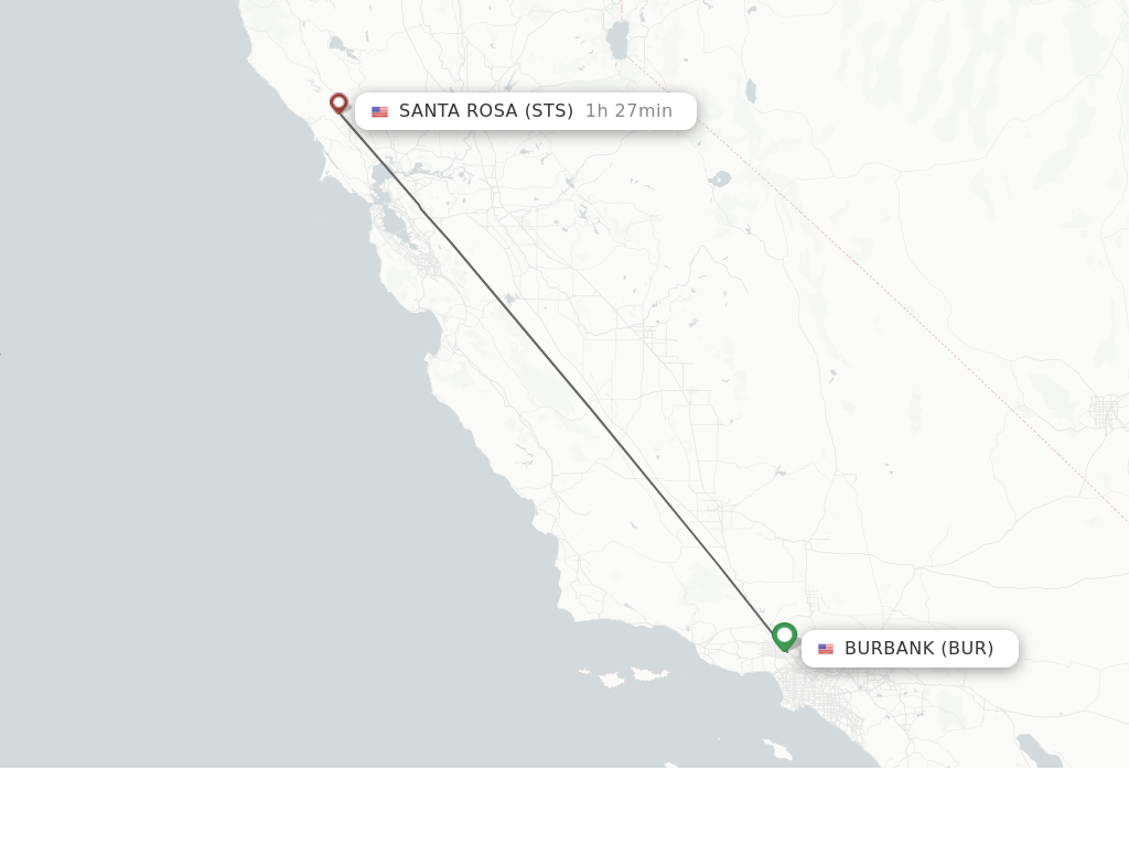 Flights from Burbank to Santa Rosa route map