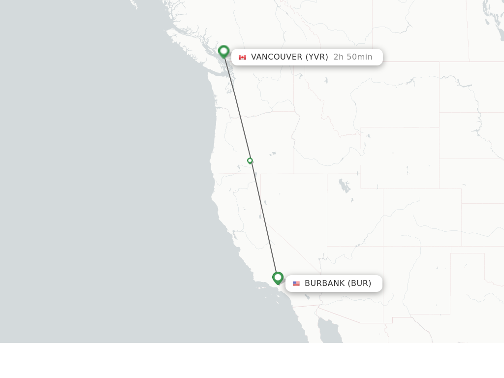 Flights from Burbank to Vancouver route map