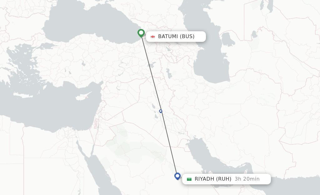 Flights from Batumi to Riyadh route map
