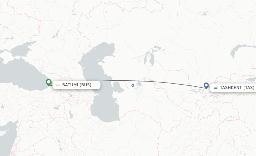 Flights from Batumi to Tashkent route map
