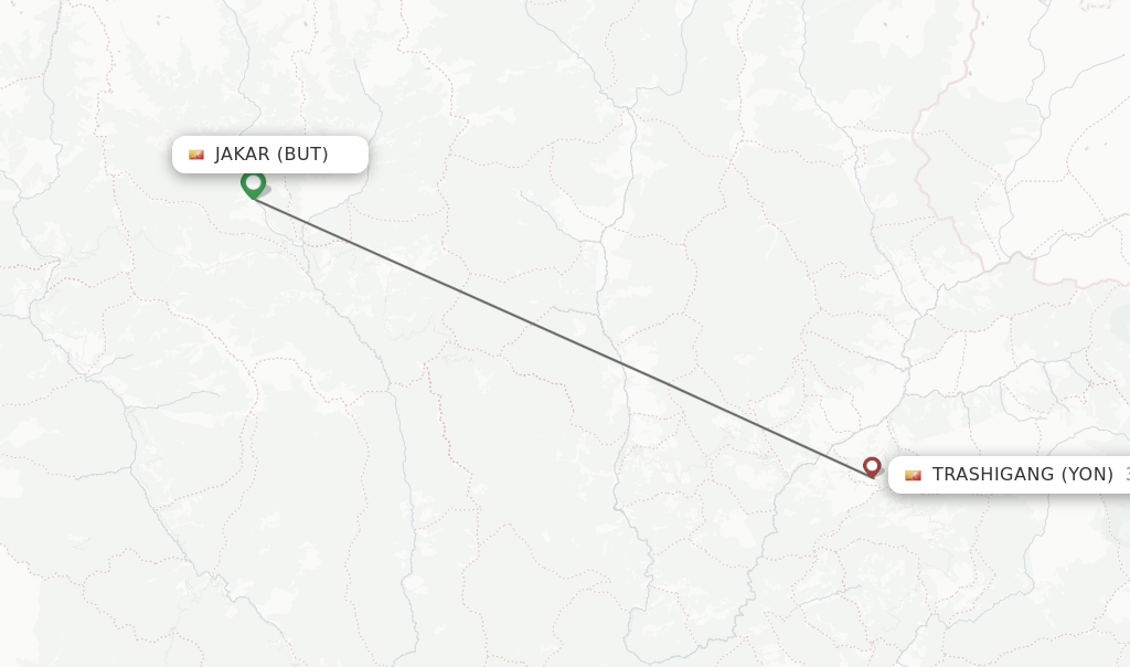 Flights from Jakar to Trashigang route map