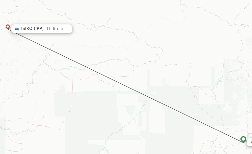 Flights from Bunia to Isiro route map