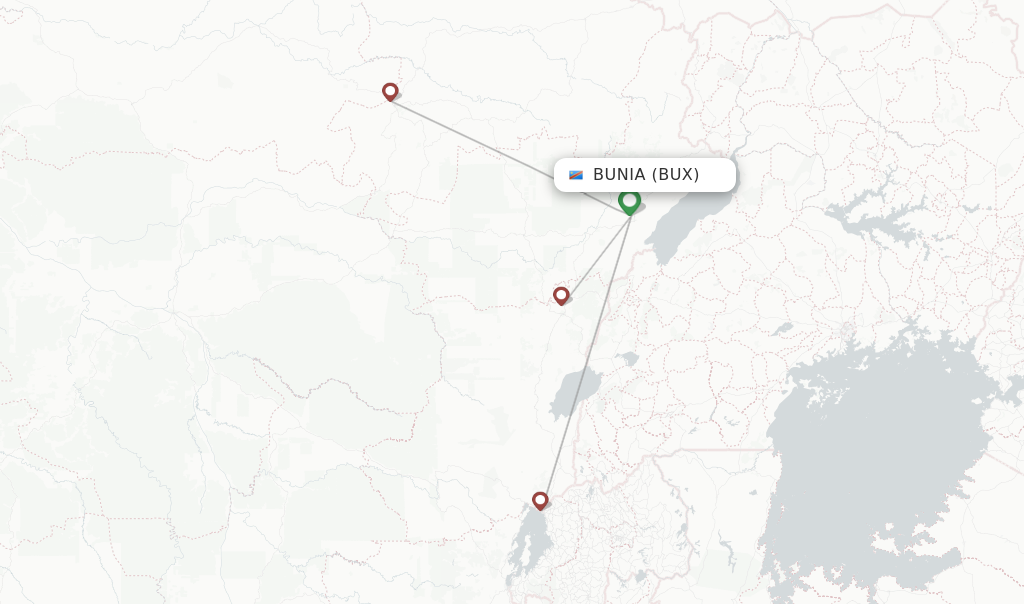 Flights from Bunia to Entebbe route map