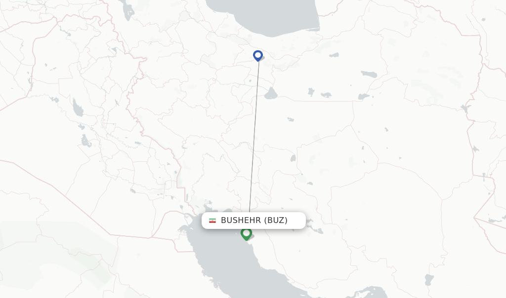 Route map with flights from Bushehr with Iran Air