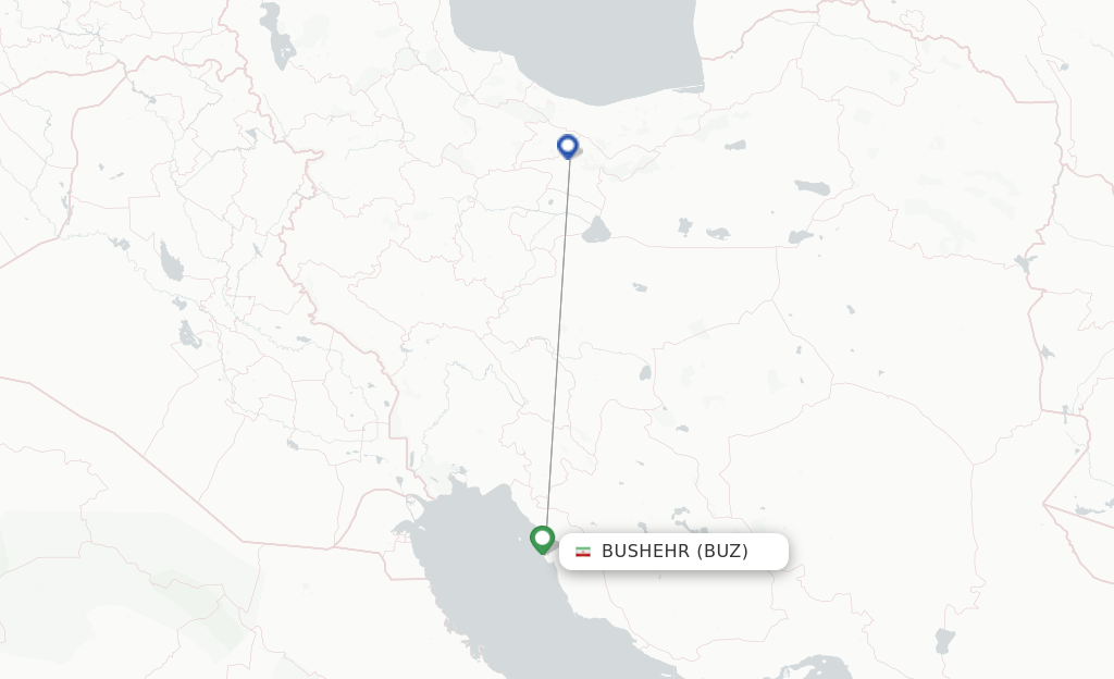 Route map with flights from Bushehr with Qeshm Air