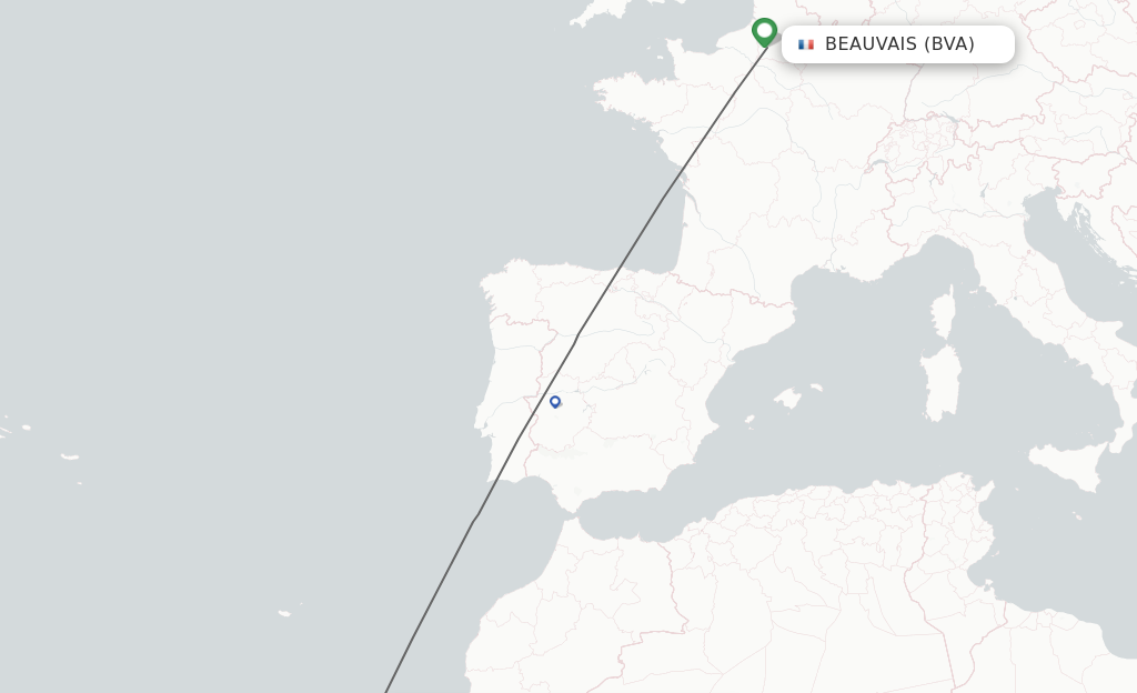 Flights from Paris to Lanzarote route map