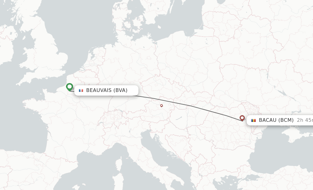 Flights from Paris to Bacau route map