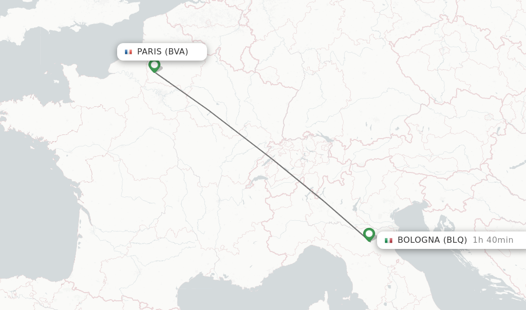 Flights from Paris to Bologna route map