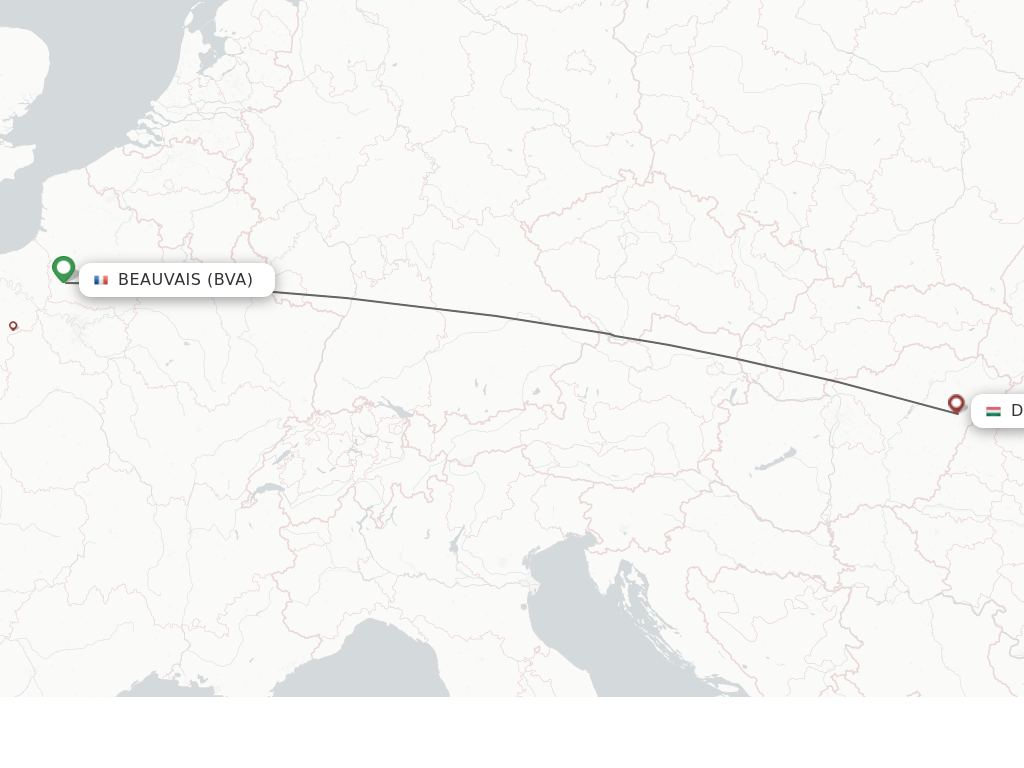 Flights from Paris to Debrecen route map