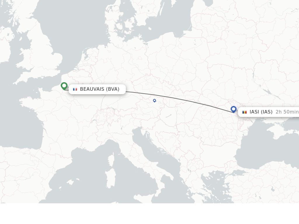 Flights from Paris to Iasi route map