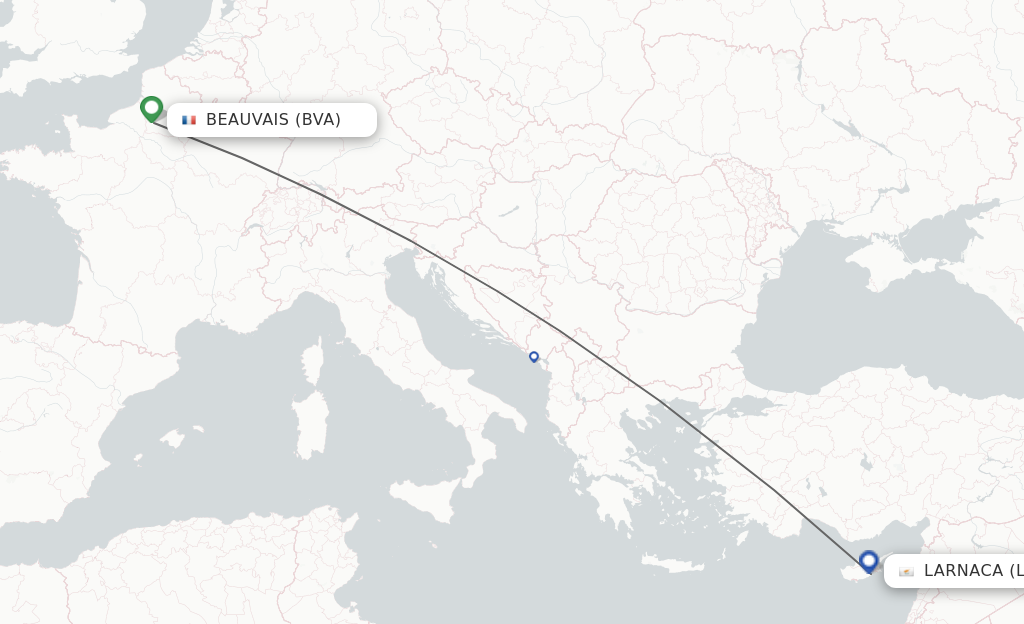 Flights from Paris to Larnaca route map
