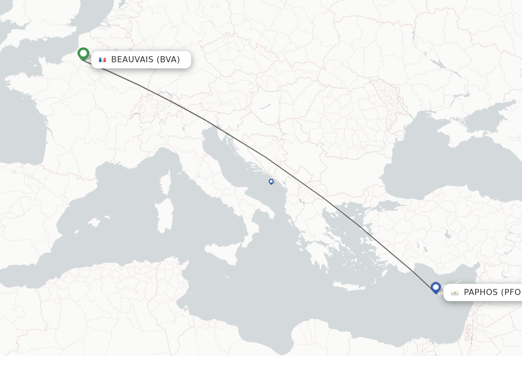 Flights from Paris to Paphos route map
