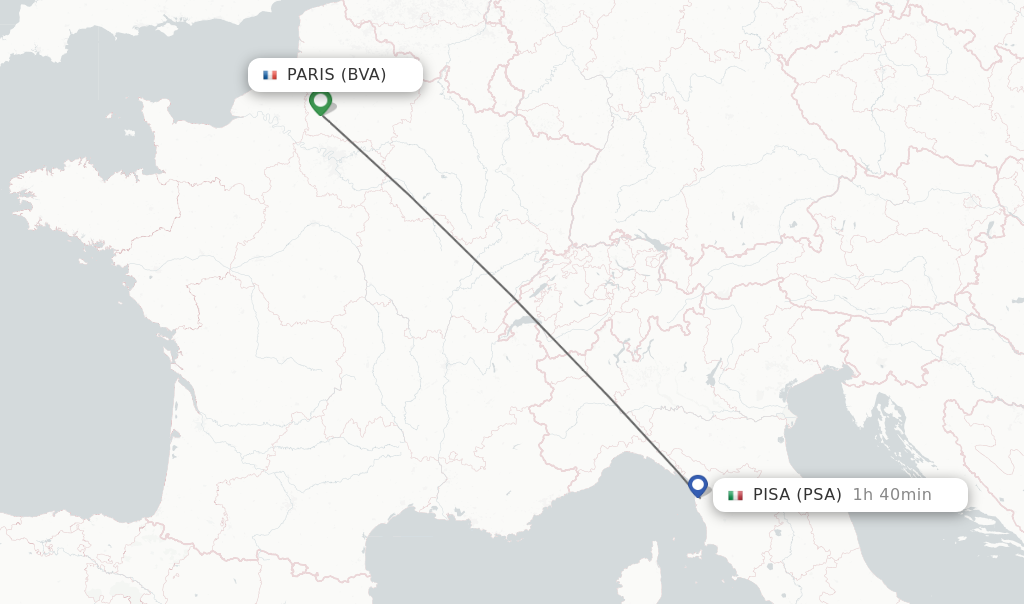 Flights from Paris to Pisa route map