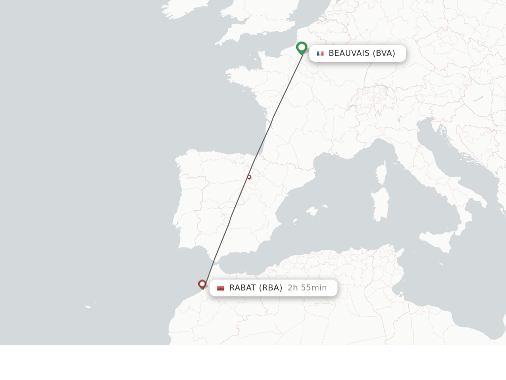 Flights from Paris to Rabat route map