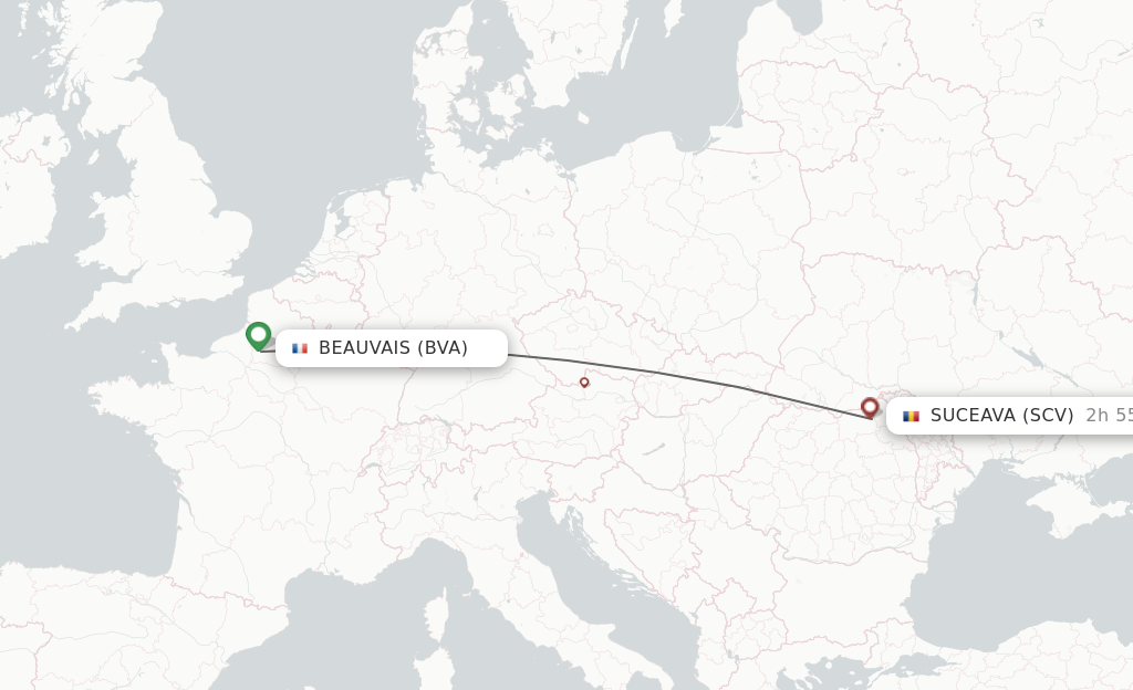 Flights from Paris to Suceava route map