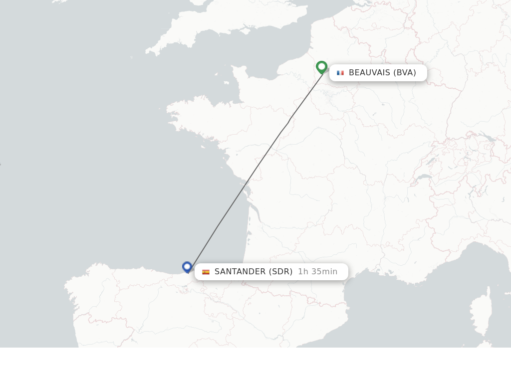 Flights from Paris to Santander route map