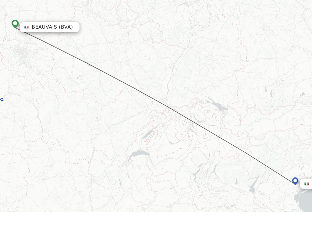 Flights from Paris to Venice route map