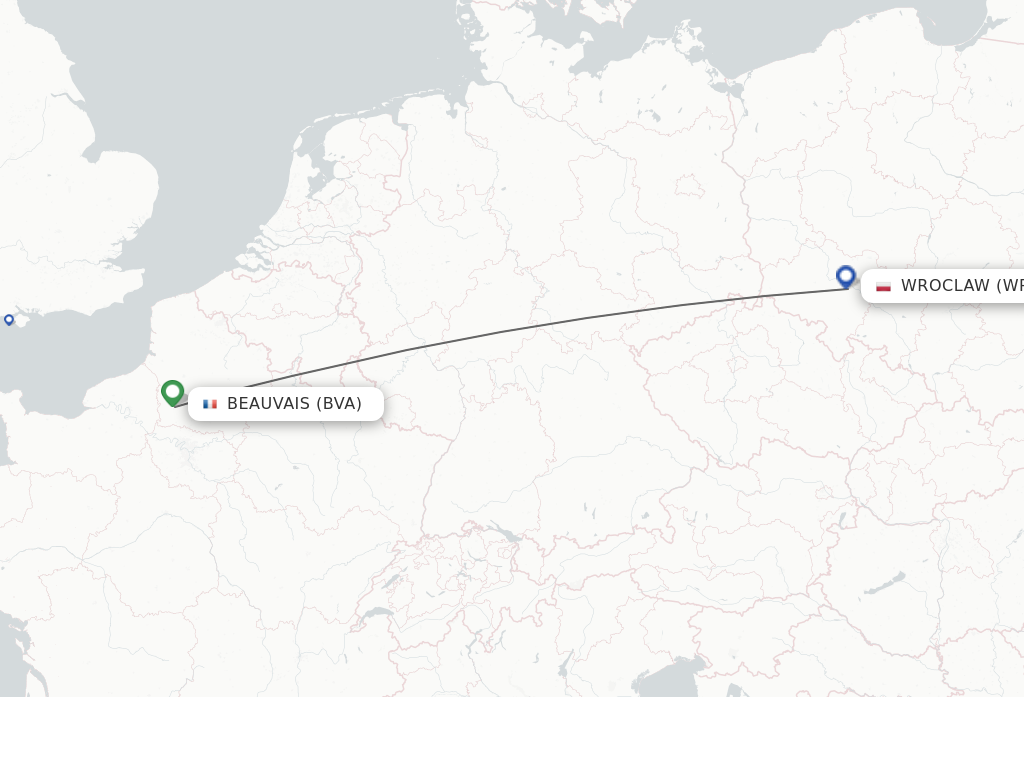 Flights from Paris to Wroclaw route map